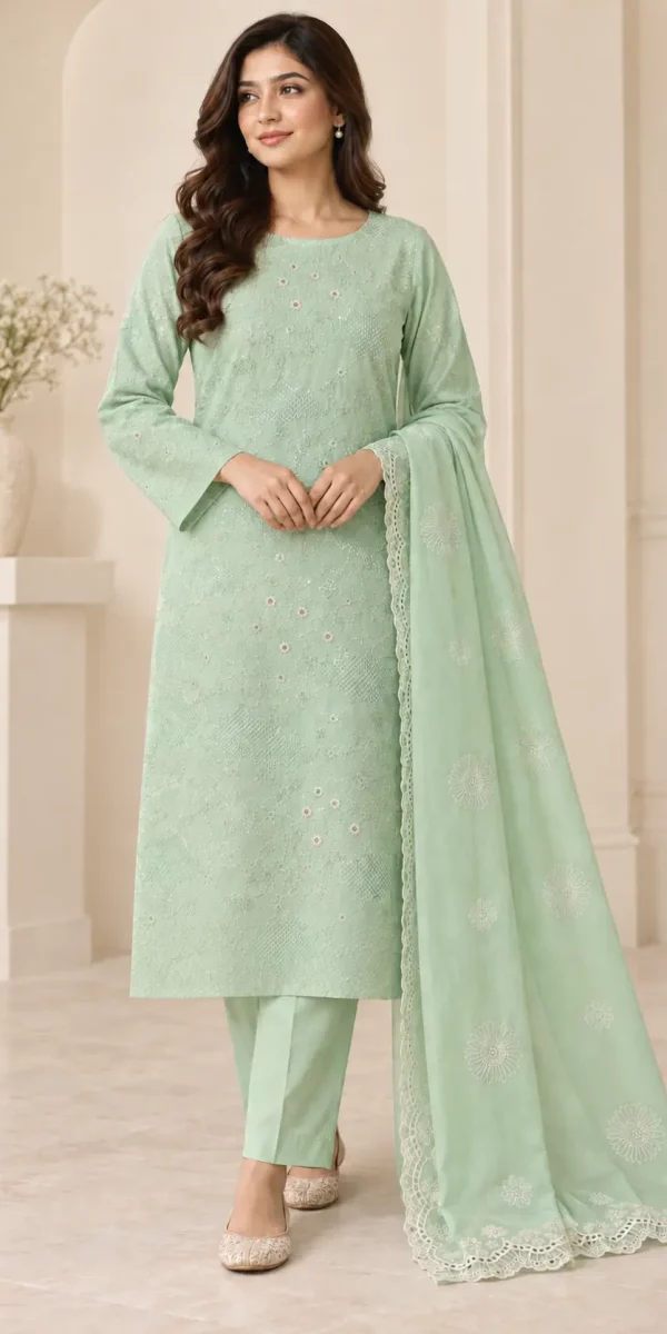 Mint Green Embroidered 3-Piece Unstitched Suit
