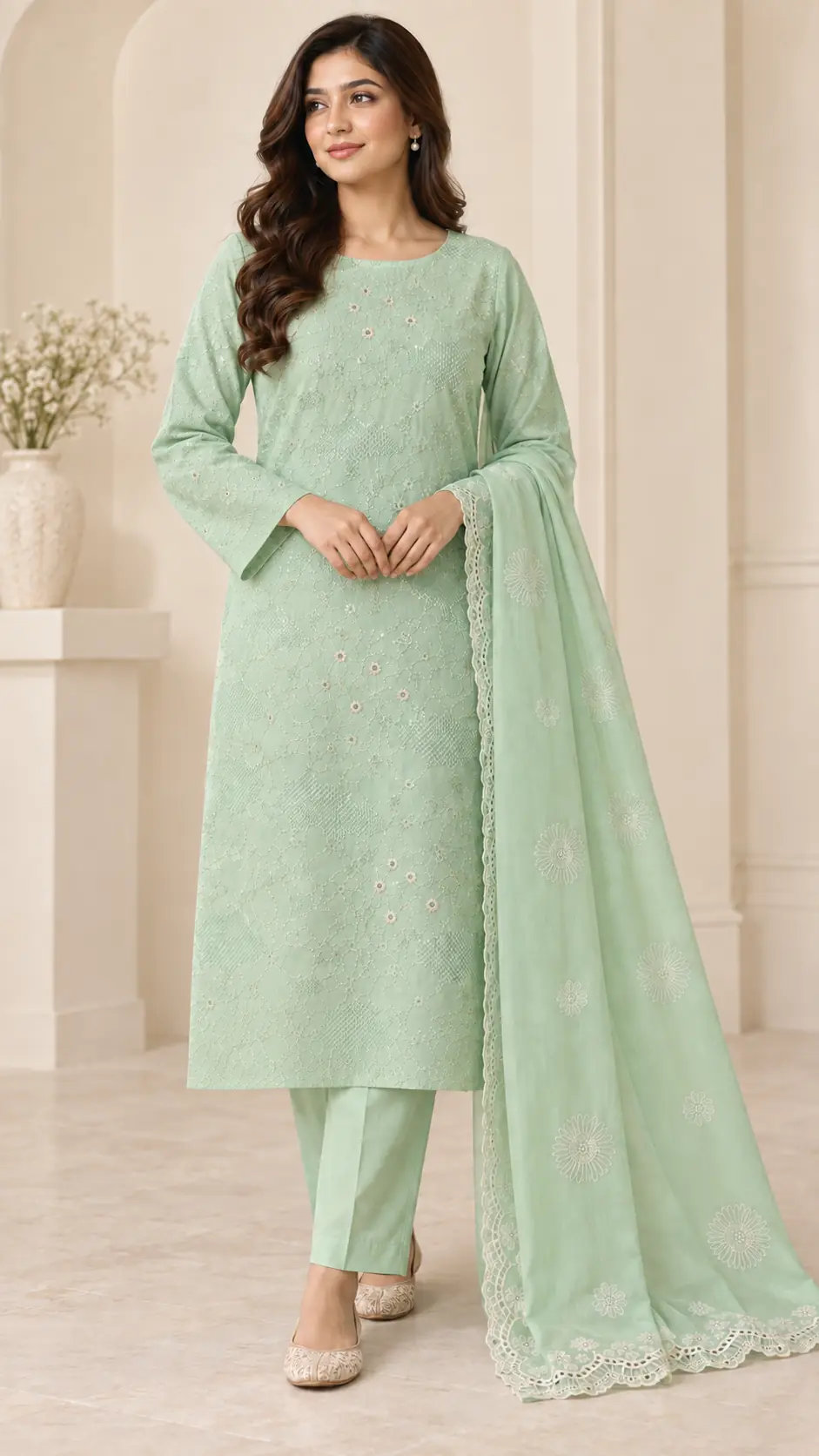 Mint Green Embroidered 3-Piece Unstitched Suit