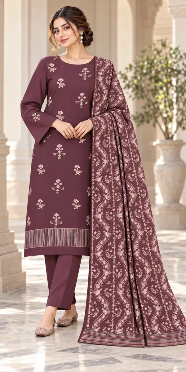 Plum Karandi 3-Piece Suit